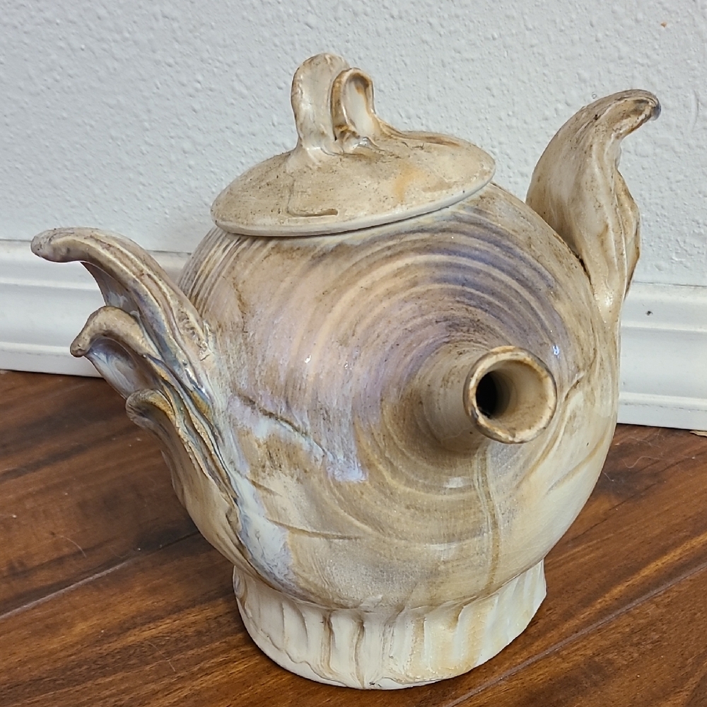 Artistic Cream and Brown Ceramic Teapot